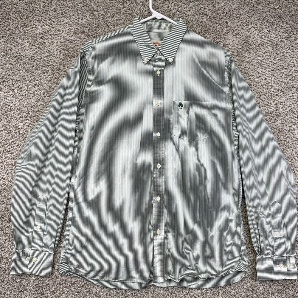 Brooks Brothers Red Fleece Shirt Men's Size Large Green White Stripes Button Up